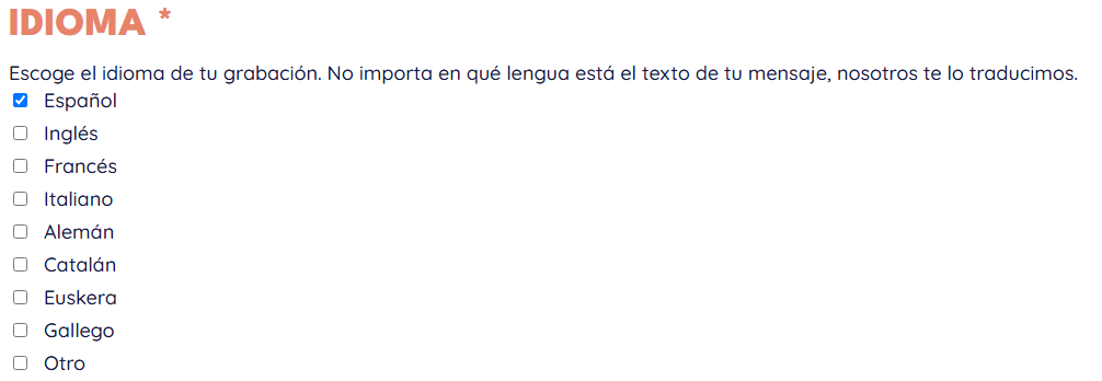 Contratar un mensaje telefonico en varios idiomas Paso idioma