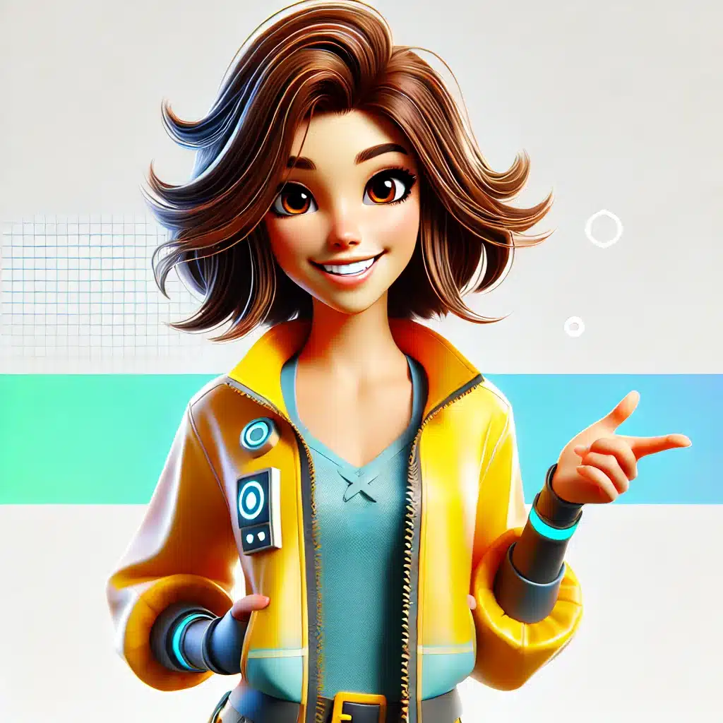 DALL·E 2024 11 05 13.45.00 A modern fun and friendly female avatar designed for a technology company with medium length stylish hair and a playful futuristic vibe. She is we